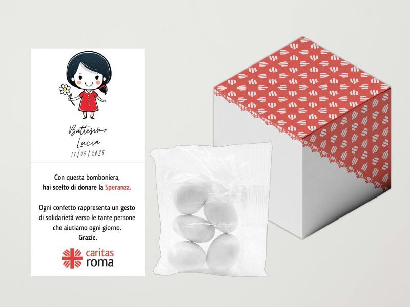 Bomboniera rossa- Battesimo bimba